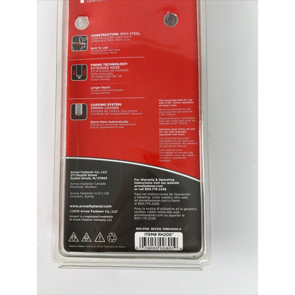 ARROW Rivet Tool RH200 Fastener Professional 4 Heads‎ All Steel Construction D25